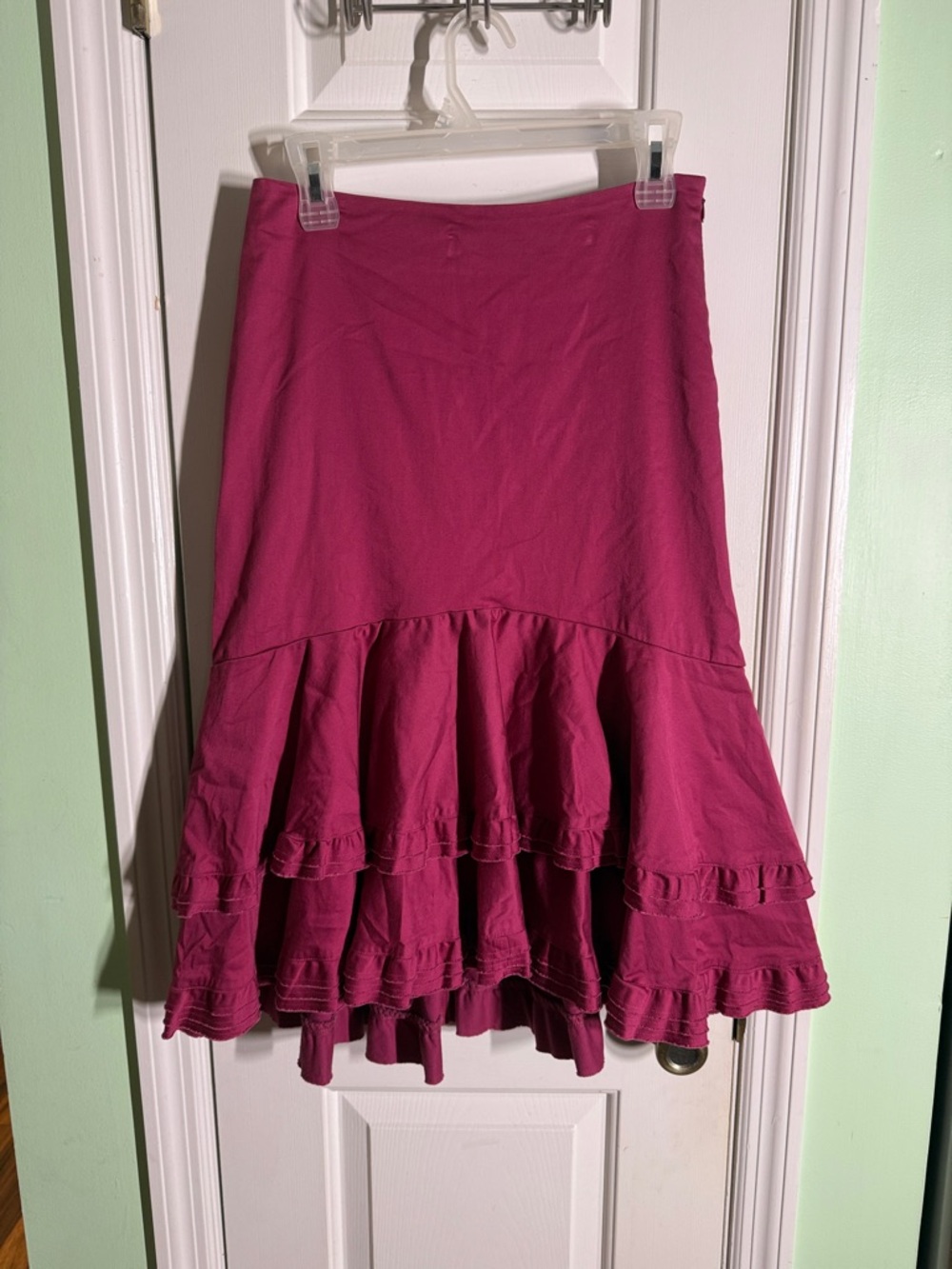 Odille Anthropologie Magenta Ruffle-Hem Cotton Women's Skirt Size 2